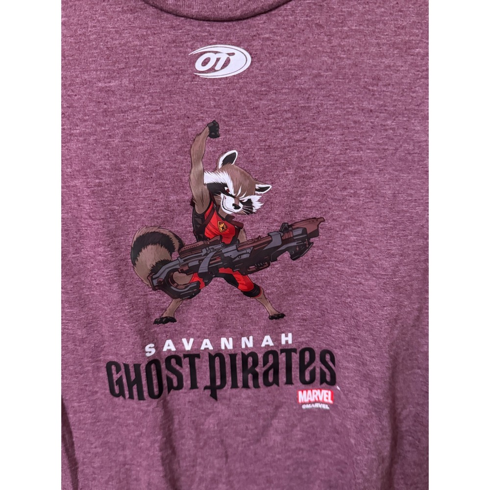 OT Sports Savannah Ghost Pirates Marvel Rocket Raccoon T-Shirt Purple Small - Picture 2 of 6